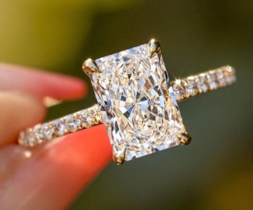 Certified 3 Carat Radiant Cut Lab Grown Diamond D VVS1 Color 14kt Solid Yellow Gold Engagement Ring: Certified 3 Carat Radiant Cut Lab Grown Diamond D VVS1 Color 14kt Solid Yellow Gold Engagement Ring - Side Stone Lab Grown Diamonds 0.35 CT Round Cut VS1 E Color - Ring Size US 6