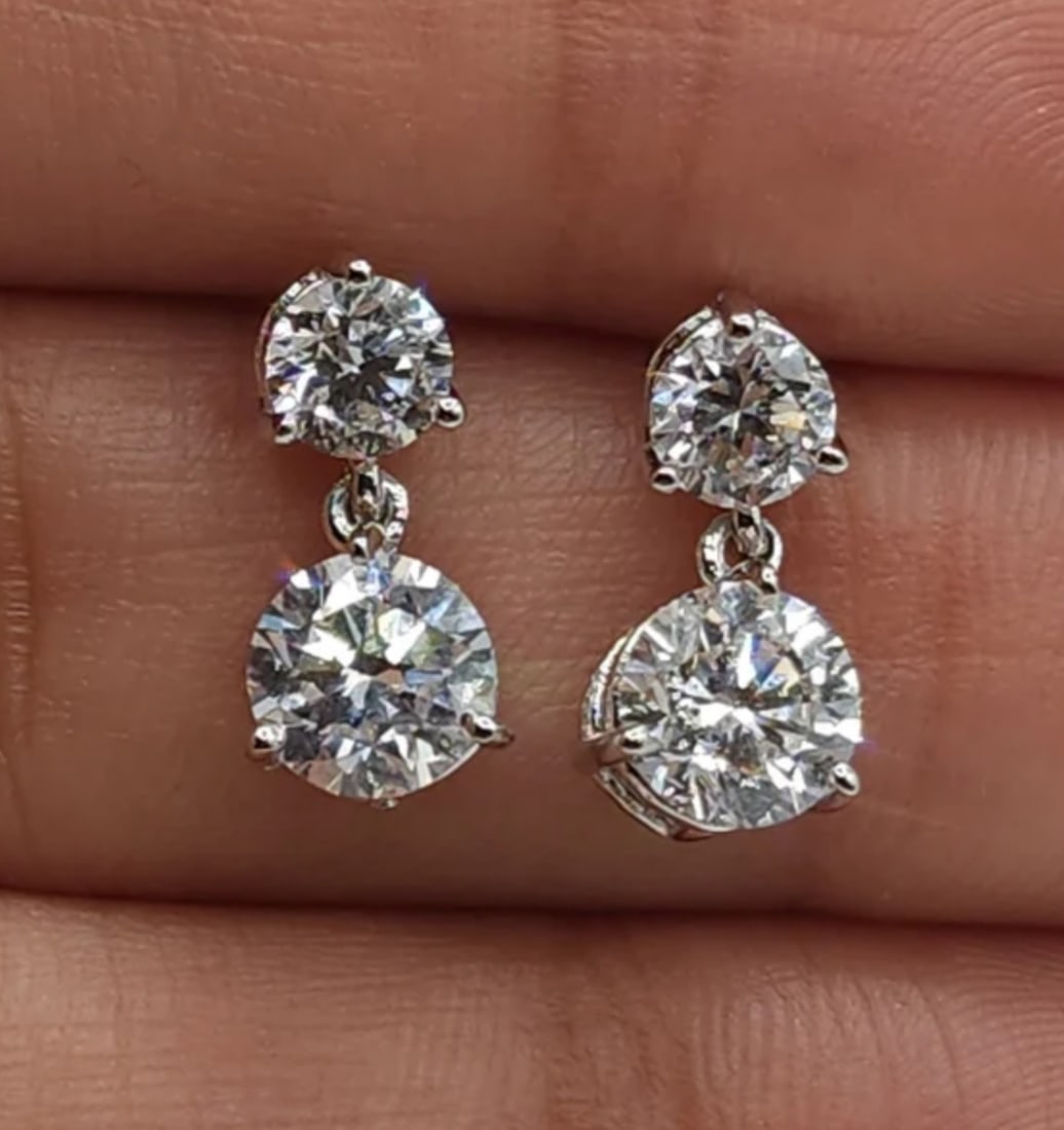 Certified 4.00 Carat Round Cut Lab Grown Diamond D VVS1 Color 14kt Solid White Gold Teardrop: Certified 4.00 Carat Round Cut Lab Grown Diamond D VVS1 Color 14kt Solid White Gold Teardrop Earrings