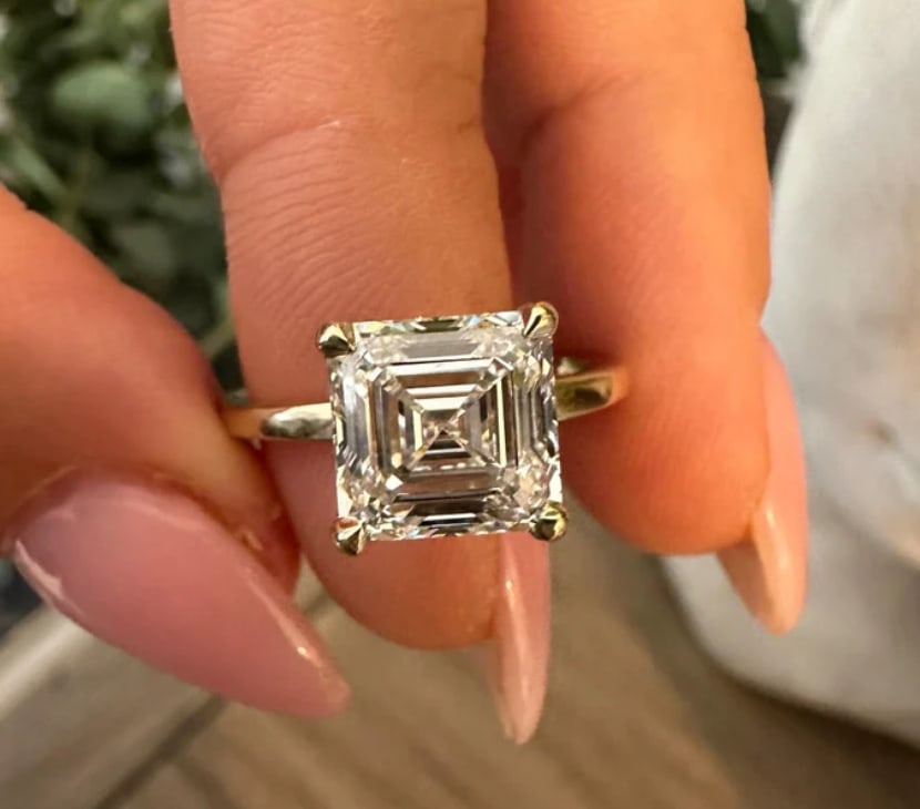 Certified 3.00 Carat Asscher Cut Lab Grown Diamond D VVS1 Color 14kt Solid Yellow Gold Solitaire: Certified 3.00 Carat Asscher Cut Lab Grown Diamond D VVS1 Color 14kt Solid Yellow Gold Solitaire Engagement Ring - Ring Size US :- 7