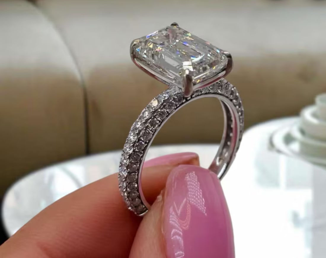 Certified 8.00 Carat Emearld Cut Lab Grown Diamond D VVS1 Color 14kt Solid White Gold - 4