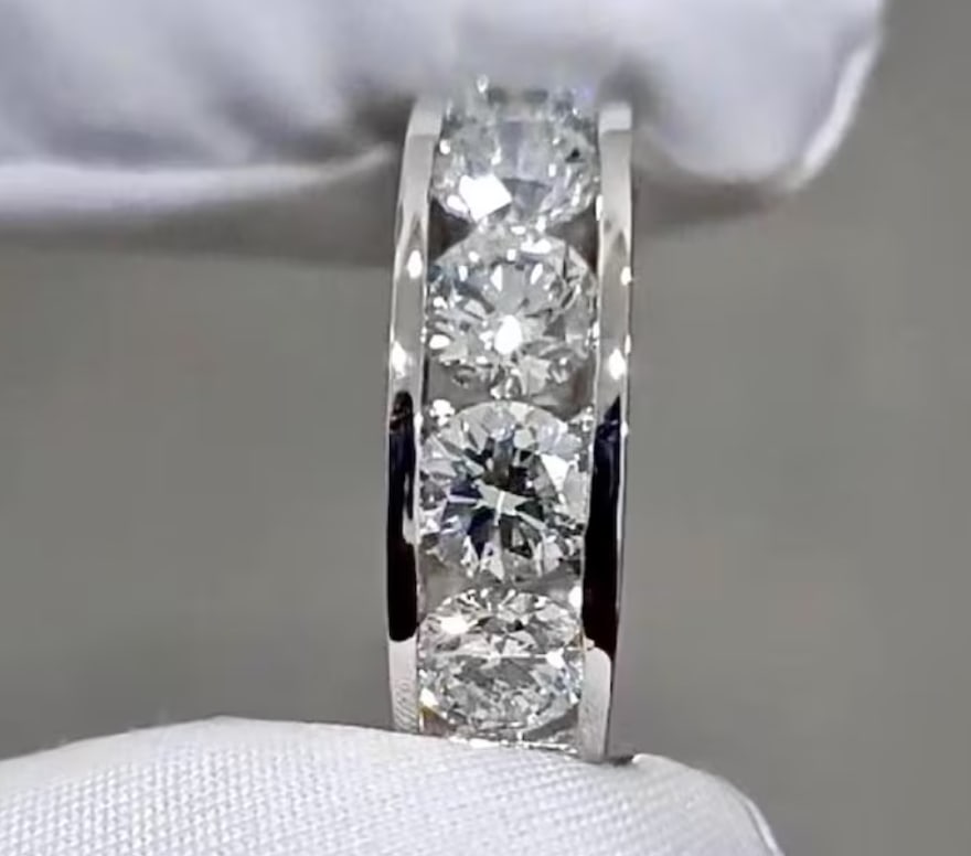Certified 3.00 Carat Round Cut Lab Grown Diamond D VVS1 Color 14kt Solid White Gold Engagement: Certified 3.00 Carat Round Cut Lab Grown Diamond D VVS1 Color 14kt Solid White Gold Engagement Half Eternity Band - Ring Size US -7