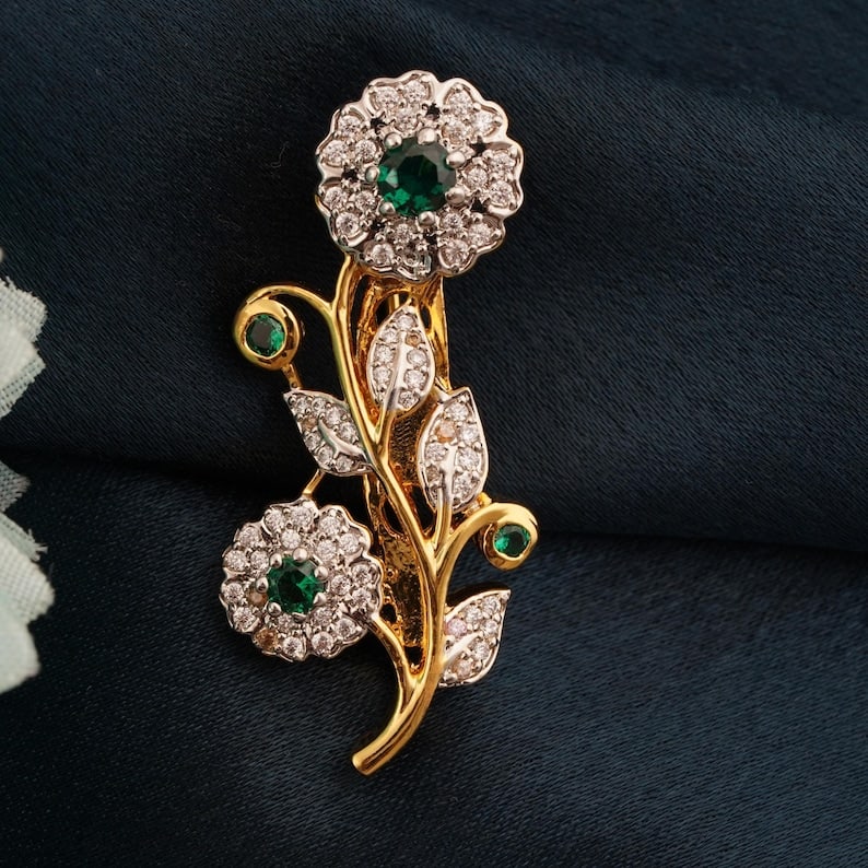 Certified 5.00 Ct Lab Grown Emerald Round Cut Lab Grown Diamond D VVS1 Color 14kt Solid Rose Gold: Certified 5.00 Ct Lab Grown Emerald Round Cut Lab Grown Diamond D VVS1 Color 14kt Solid Rose Gold Brooch , 4.00 carat Lab Grown Emerald 1.00 carat Lab Grown Diamond,Vintage Brooch