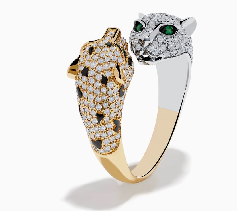 Panthere Ring Certified 3.00 Carat Round Cut Lab Grown Diamond D VVS1 Color 14kt Solid White And: Panthere Ring Certified 3.00 Carat Round Cut Lab Grown Diamond D VVS1 Color 14kt Solid White And Yellow Gold Engagement Ring ,Two Tone Gold Ring , Iconic Panthere Ring - Ring Size US 7