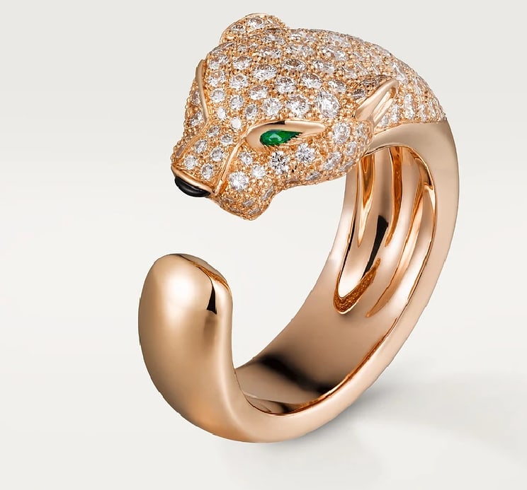 Panthere Ring Certified 2.00 Carat Round Cut Lab Grown Diamond D VVS1 Color 14kt Solid Rose Gold: Panthere Ring Certified 2.00 Carat Round Cut Lab Grown Diamond D VVS1 Color 14kt Solid Rose Gold Engagement Ring, Iconic Panthere Ring - Ring Size US -6