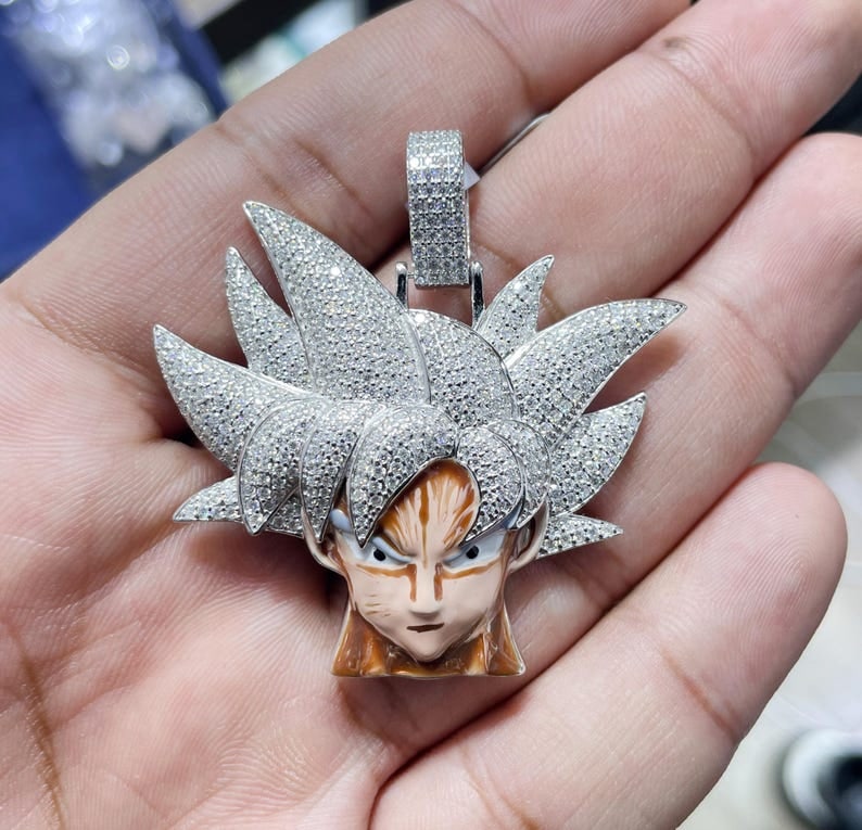Certified 3.5 Ct Lab Grown Round Cut Diamond D VVS1 Color 925 Sterling Silver Goku 3D Pendant: Certified 3.5 Ct Lab Grown Round Cut Diamond D VVS1 Color 925 Sterling Silver Goku 3D Pendant