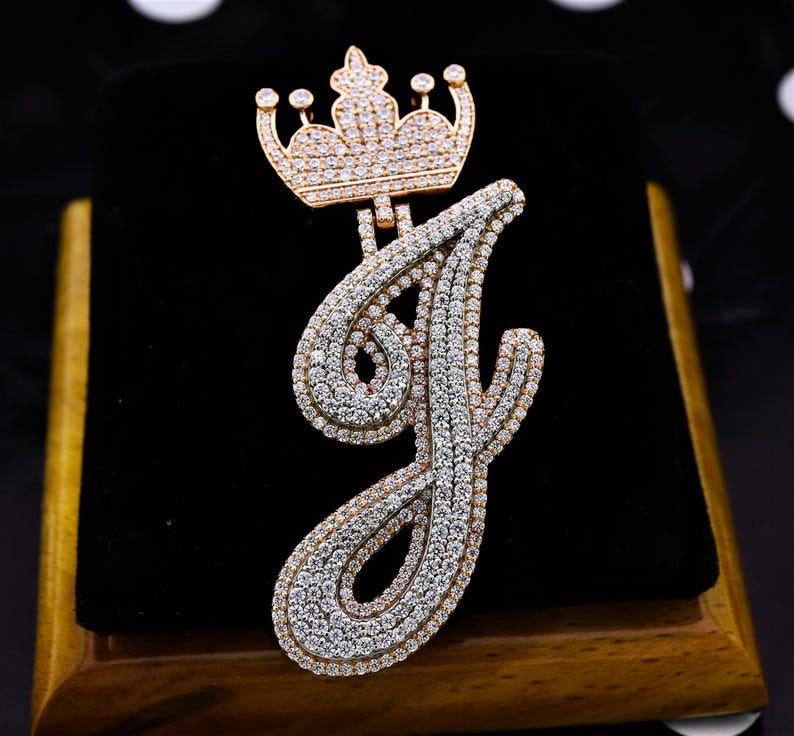 Certified 6.00 Ct Lab Grown Round Cut Diamond D VVS1 Color 925 Sterling Silver "J" Alphabet 3D: Certified 6.00 Ct Lab Grown Round Cut Diamond D VVS1 Color 925 Sterling Silver "J" Alphabet 3D Pendant,18K Gold Plated Pendant