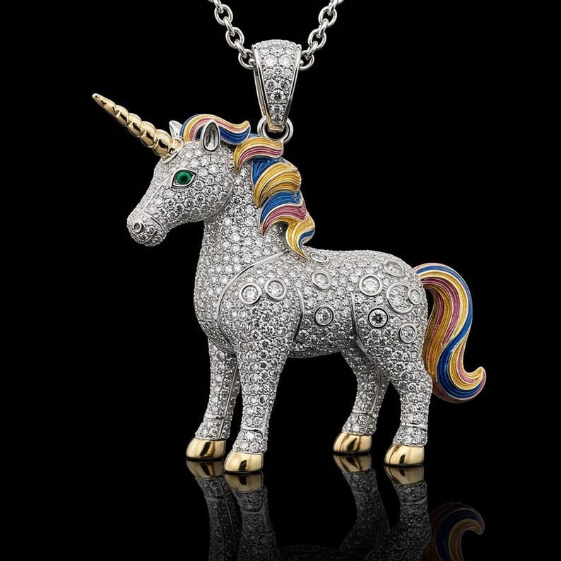 Certified 8.00 Ct Lab Grown Round Cut Diamond D VVS1 Color 925 Sterling Silver Unicorn Hip Hop 3D: Certified 8.00 Ct Lab Grown Round Cut Diamond D VVS1 Color 925 Sterling Silver Unicorn Hip Hop 3D Pendant,18K Gold Plated Pendant