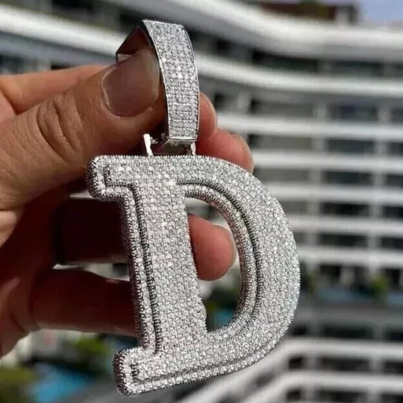 Certified 4.00 Ct Lab Grown Round Cut Diamond D VVS1 Color 925 Sterling Silver "D" Alphabet 3D: Certified 4.00 Ct Lab Grown Round Cut Diamond D VVS1 Color 925 Sterling Silver "D" Alphabet 3D Pendant,18K Gold Plated Pendant