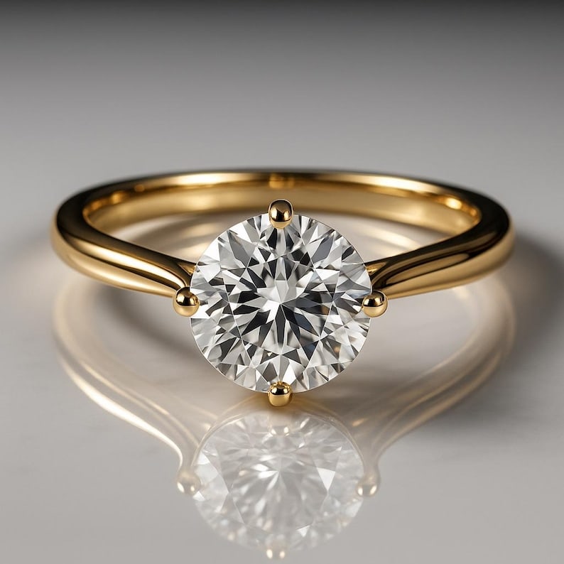 Certified 3 Carat Round Cut Lab Grown Diamond D VVS1 Color 14kt Solid Yellow Gold Engagement Ring: Certified 3 Carat Round Cut Lab Grown Diamond D VVS1 Color 14kt Solid Yellow Gold Engagement Ring - Ring Szie US 7