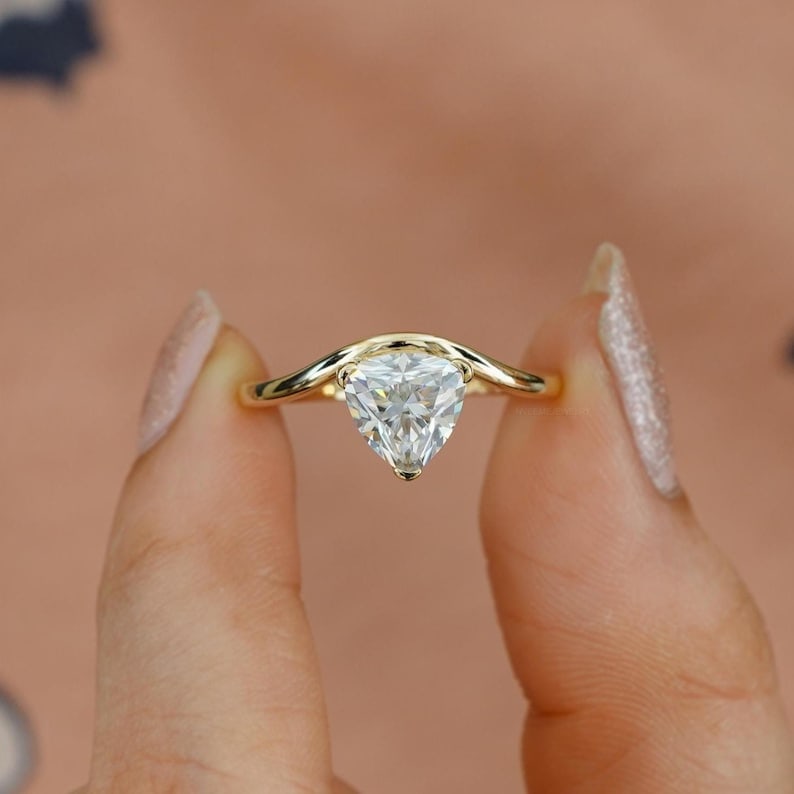 Certified 1.5 Carat Fancy Cut Lab Grown Diamond D VVS1 Color 14kt Solid Yellow Gold Engagement Ring: Certified 1.5 Carat Fancy Cut Lab Grown Diamond D VVS1 Color 14kt Solid Yellow Gold Engagement Ring - Ring Szie US 5.5