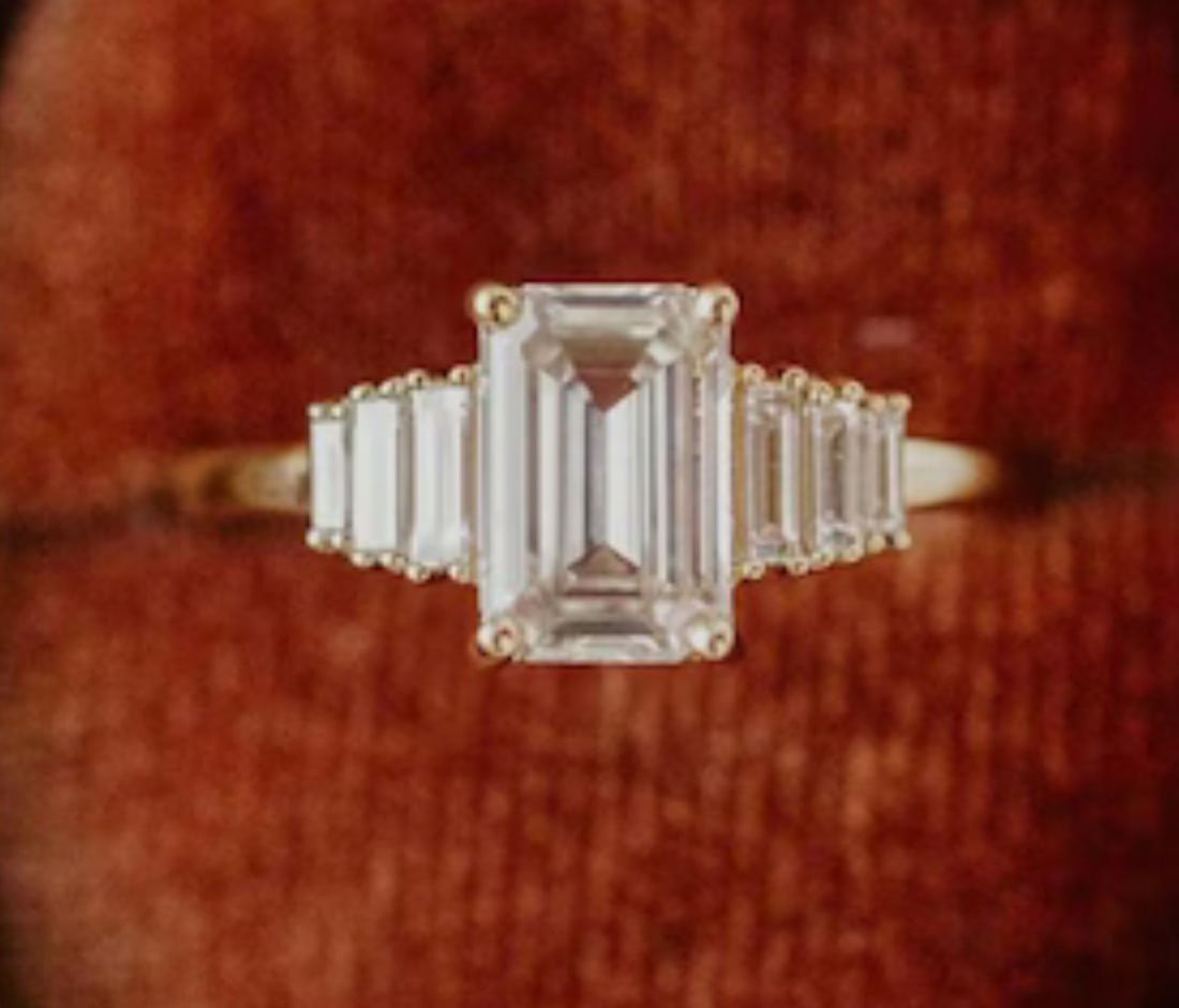 Certified 3.5 Carat Emerald Cut Lab Grown Diamond D VVS1 Color 14kt Solid Yellow Gold Engagement: Certified 3.5 Carat Emerald Cut Lab Grown Diamond D VVS1 Color 14kt Solid Yellow Gold Engagement Ring - Side Stone Lab Grown Diamonds 0.70 CT Fancy Cut VS1 E Color - Ring Size US 6