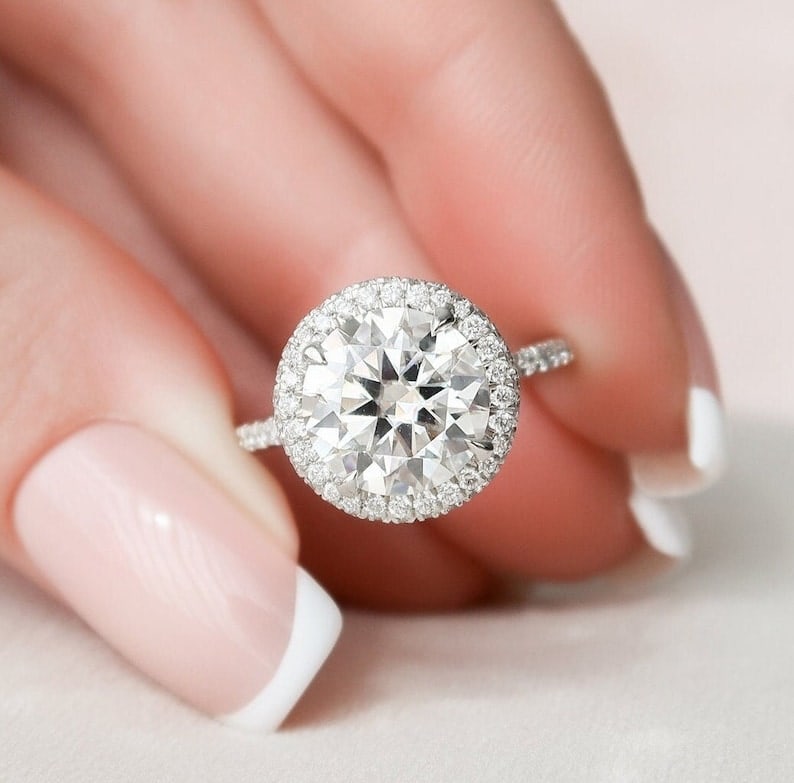 Certified 3 Carat Round Cut Lab Grown Diamond D VVS1 Color 14kt Solid White Gold Engagement Ring: Certified 3 Carat Round Cut Lab Grown Diamond D VVS1 Color 14kt Solid White Gold Engagement Ring - Side Stone Lab Grown Diamonds 0.60 CT Fancy Cut VS1 E Color - Ring Size US 6.5