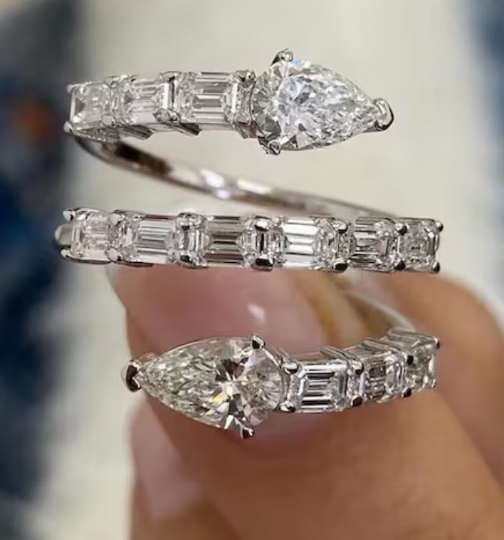 Certified 5 Carat Fancy Cut Lab Grown Diamond D VVS1 Color 14kt Solid White Gold Engagement Ring: Certified 5 Carat Fancy Cut Lab Grown Diamond D VVS1 Color 14kt Solid White Gold Engagement Ring - Ring Size US 7