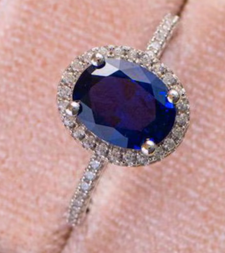 Certified 5 Carat Oval Cut Lab Grown Sapphire & Lab Grown Diamonds 14kt Solid White Gold Engagement: Certified 5 Carat Oval Cut Lab Grown Sapphire & Lab Grown Diamonds 14kt Solid White Gold Engagement Ring -Side Stone Lab Grown Diamonds 0.50 CT Round Cut VS1 E Color - Ring Size US 6.5