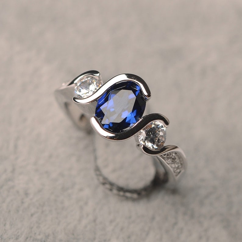 Certified 3.5 Carat Oval Cut Lab Grown Sapphire & Lab Grown Diamonds 14kt Solid White Gold (1 of 4)