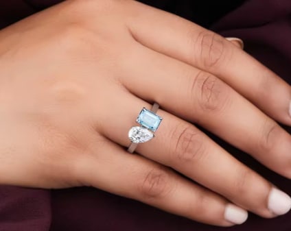 6 Carat - Certified Lab Grown Diamond Ring in 14KT Solid White Gold: 6 Carat - Certified Lab Grown Diamond Ring in 14KT Solid White Gold - Total Carat Weight is 6 Ct - - 3 Ct Blue Emerald Cut Lab Grown Diamond VS1 & 3 Ct Pear Cut Lab Grwon Diamond VS1, E Color) – Exc