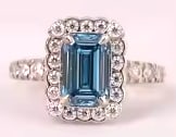 3 Carat - Certified Lab Grown Blue Diamond Ring in 14KT Solid White Gold: 3.00 Ct Certified Emerald Cut Lab Grown Blue Diamond Ring in 14KT Solid White Gold --- 0.45 Ct Round Cut Lab Grown Diamonds Side Stones (VS1, E Color) – Excellent Luster – Ring Size US 7.5 - Free