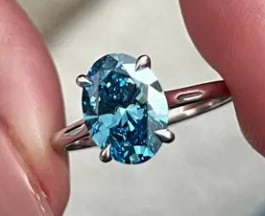 2.5 Carat - Certified Lab Grown Blue Diamond Ring in 14KT Solid White Gold: 2.5 Carat - Certified Oval Cut Lab Grown Blue Diamond Ring in 14KT Solid White Gold - Excellent Luster – Ring Size US 6 - Free Resizing & Free Shipping ,