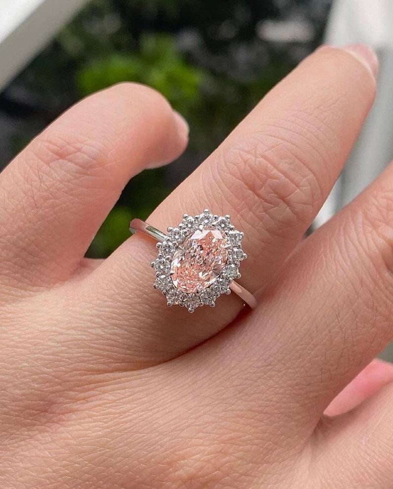 3.5 Carat - Certified Lab Grown Pink Diamond Ring in 14KT Solid White Gold: Oval Cut - 3.5 Carat - Certified Lab Grown Pink Diamond Ring in 14KT Solid White Gold - 0.40 Ct Round Cut Lab Grown Diamonds Side Stones (VS1, D Color) Excellent Luster – Ring Size US - 6.5 – Free
