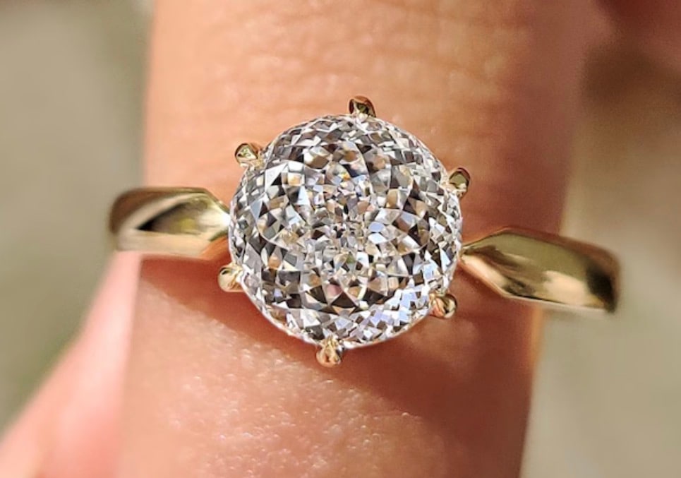 3.5 Carat Portuguese Cut Certified D VVS1 Lab Grown Diamond in 14KT Solid Yellow Gold Engagement: 3.5 Carat Portuguese Cut Certified D VVS1 Lab Grown Diamond in 14KT Solid Yellow Gold Engagement Ring - Excellent Luster – Ring Size US 6 - Free Resizing & Free Shipping