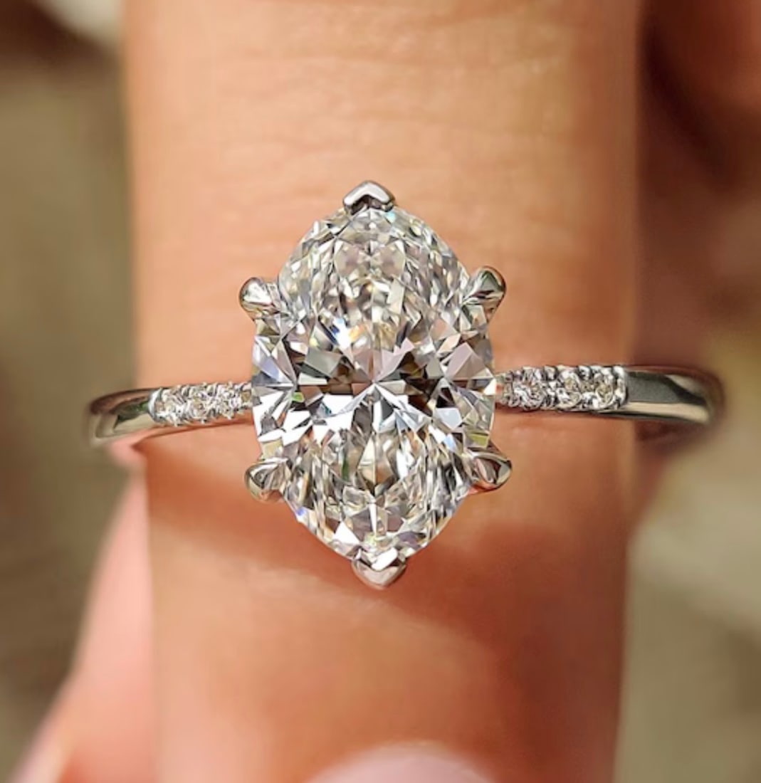 2.50 Carat Oval Cut Certified D VVS1 Lab Grown Diamond in 14KT Solid White Gold Engagement Ring: 2.50 Carat Oval Cut Certified D VVS1 Lab Grown Diamond in 14KT Solid White Gold Engagement Ring - Ring Size US - 7 - Side Stone Lab Grown Diamonds 0.30 Ct Vs1 E Color - Excellent Luster - Free Resizin