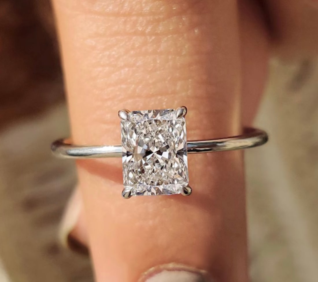 Certified 1.5 Carat Radiant Cut D VVS1 Lab Grown Diamond in 14KT Solid White Gold Engagement Ring (1 of 4)