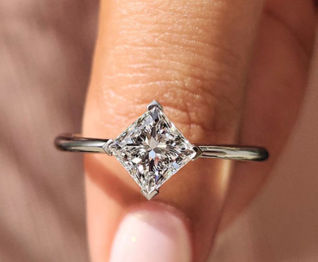 Certified 1.5 Carat Princess Cut D VVS1 Lab Grown Diamond in 14KT Solid White Gold Engagement Ring (1 of 3)