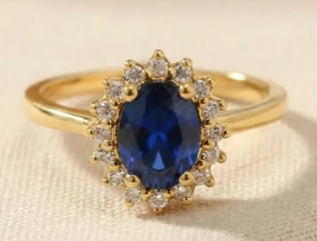 Certified 3.50 Ct Lab Grown Blue Sapphire Oval Cut 14K Solid Yellow Gold Engagement Ring (1 of 4)