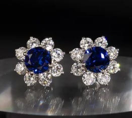 Certified 3.00 Carat Round Cut Lab Grown Blue Sapphire 14Kt Solid White Gold Earrings: Certified 3.00 Carat Round Cut Lab Grown Blue Sapphire 14Kt Solid White Gold Earrings - Side Stone is VVS1 D Color Round Cut Lab Grown Diamonds 0.80 Ct - Excellent Luster -& Free Shipping