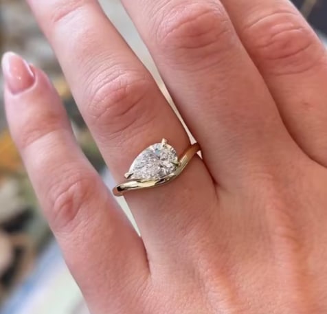 Vintage Pear Cut 2.50 Carat Lab Grown Diamond Engagement Ring, 14kt Solid Yellow Gold Pear East West (1 of 4)