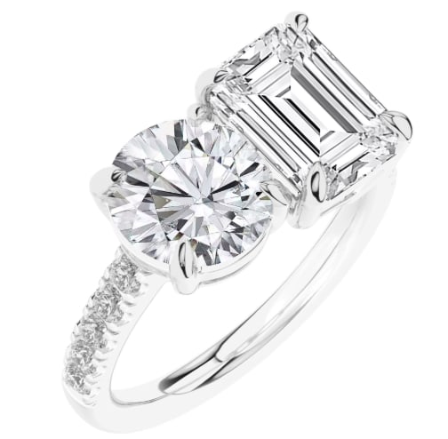 Certified 4 Carat Emerald Cut With Round Cut Lab Grown Diamond VVS1 F Color 14kt Solid White Gold: Certified 4 Carat Emerald Cut With Round Cut Lab Grown Diamond VVS1 F Color 14kt Solid White Gold Engagement Ring - Ring Size US 6.5 - Ring Resize Available free of cost - Free Shipping….