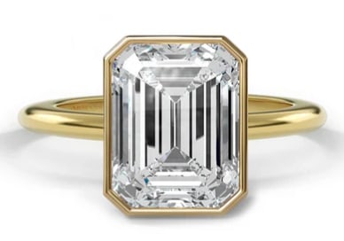 Bezel Setting Ring - Certified 2.50 Carat Emerald Cut Lab Grown Diamond VVS1 F Color 14kt Solid: Bezel Setting Ring - Certified 2.50 Carat Emerald Cut Lab Grown Diamond VVS1 F Color 14kt Solid Yellow Gold Engagement Ring -US 6-Ring Resize Available free of cost - Free Shipping….