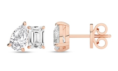 Certified 4 Carat Emerald & Pear Cut Lab Grown Diamond VVS1 D Color 14kt Solid Rose Gold Earrings: Certified 4 Carat Emerald & Pear Cut Lab Grown Diamond VVS1 D Color 14kt Solid Rose Gold Earrings