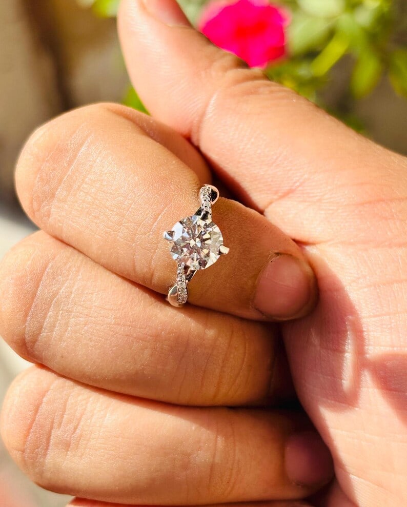 Certified 1.10 Carat Round Cut Lab Grown Diamond VVS1 D Color 14kt Solid White Gold Engagement Ring (1 of 4)