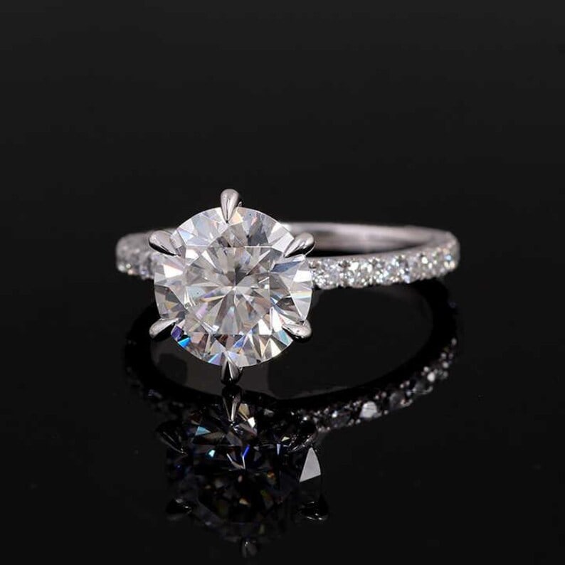 Certified 3 Carat Round Cut Lab Grown Diamond VVS1 D Color 14kt Solid White Gold Engagement Ring - 2