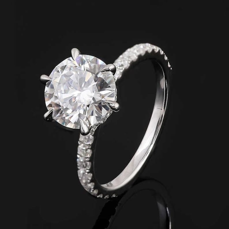 Certified 3 Carat Round Cut Lab Grown Diamond VVS1 D Color 14kt Solid White Gold Engagement Ring - 3
