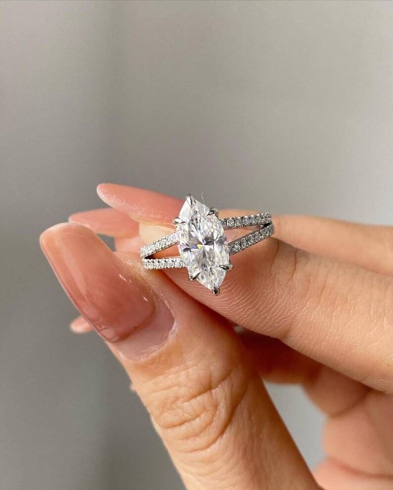 Certified 3 Carat Marquise Cut Lab Grown Diamond VVS1 E Color 14kt Solid White Gold Engagement Ring: Certified 3 Carat Marquise Cut Lab Grown Diamond VVS1 E Color 14kt Solid White Gold Engagement Ring - Size Stone - Lab Grown Diamonds vs1 f color 0.60 ct Round Cut Ring - Ring Resize Available free of