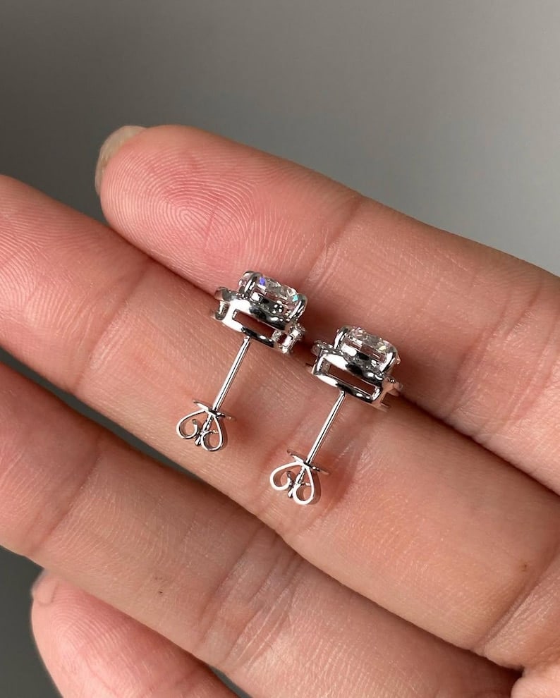 Certified 4 Carat Round Cut Lab Grown Diamond VVS1 D Color 14kt Solid White Gold Earrings - 2