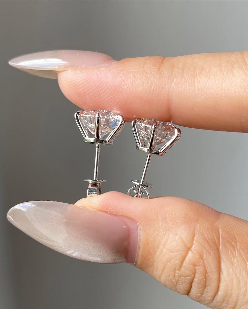 Certified 5 Carat Round Cut Lab Grown Diamond VVS1 D Color 14kt Solid White Gold Earrings - 2