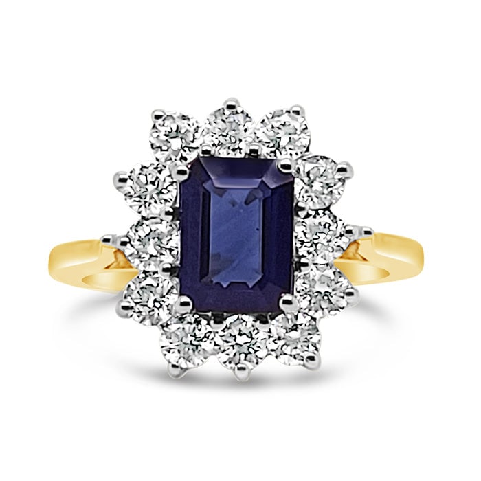 Certified 5 Carat Emerald Cut Lab Grown Blue Sapphire 14kt Solid Yellow Gold Engagement Ring: Certified 5 Carat Emerald Cut Lab Grown Blue Sapphire 14kt Solid Yellow Gold Engagement Ring- Side Stone Lab Grown Diamonds 0.50 ct Round Cut D Color VVS1 - Ring Size US 6.5 - Resize Available free of