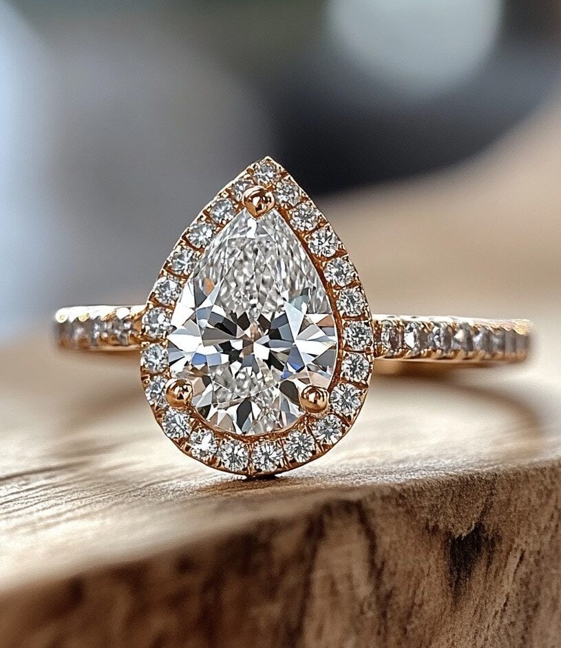 Certified 2.50 Carat Lab Grown Diamond 14kt Solid Rose Gold Engagement Ring: Certified 2.50 Carat Lab Grown Diamond 14kt Solid Rose Gold Engagement Ring - VS1 E Color Pear Cut - Side Stone - lab grwon diamonds vs1 e color 0.40 ct - Ring Size US 6.5 - Resize Available free of C