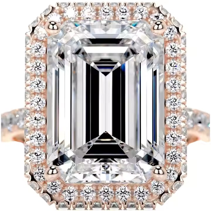 Certified 10 Carat Emerald Cut Lab Grown Diamond 14kt Solid Rose Gold Engagement Ring: Certified 10 Carat Emerald Cut Lab Grown Diamond D VVS1 - 14kt Solid Rose Gold Engagement Ring - Side Diamonds vs1 e color round cut 0.60 ct - Ring Size US 6.5