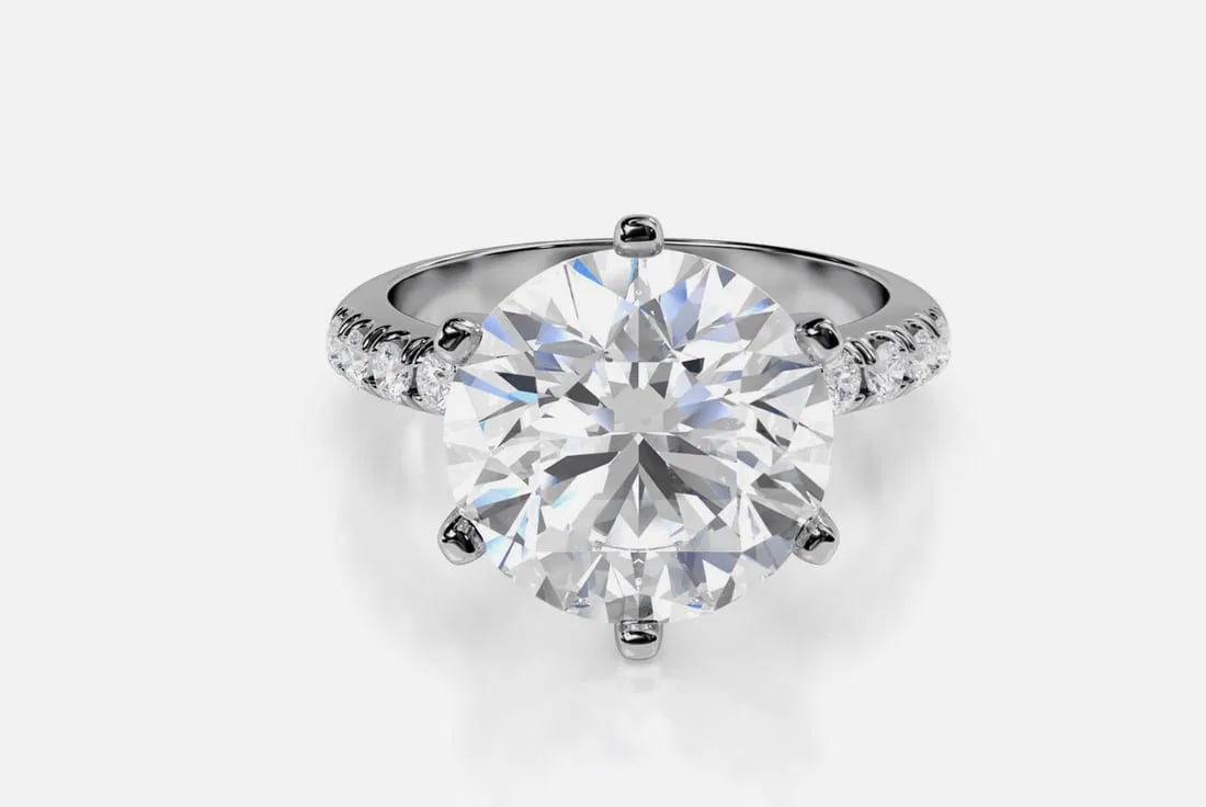 Certified 10 Ct. 14KT Solid White Gold Lab Grown Diamond Round Cut Engagement Ring: Certified 10 Ct. Lab Grown Diamond Round Cut Engagement Ring in 14K Solid White Gold - F-Color VVS1 Side Stone is 0.70 ct lab Grown Diamond Cut Excellent Luster- Ring Size US- 6.5 -)Ring Resize Availa