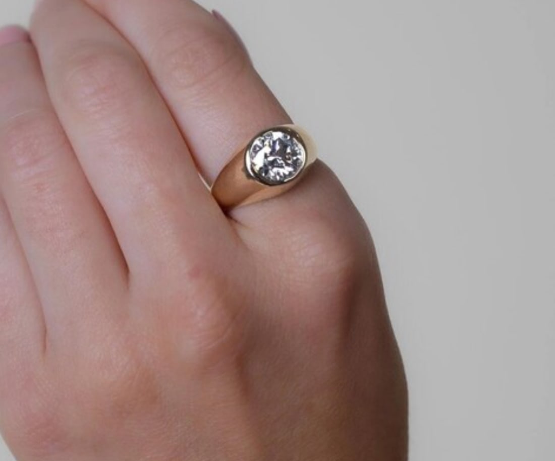 Certified Men's Ring - 7.5 Carat Round Cut 14kt Solid Yellow Gold Lab Grown Diamond Ring - 2