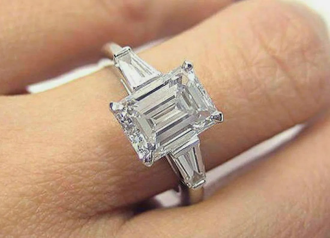 Certified 4.50 Ct. Lab Grown Diamond Engagement Ring in 14K Solid White Gold - Emerald Cut: Certified 4.50 Ct. Lab Grown Diamond Engagement Ring in 14K Solid White Gold - Emerald Cut - Ring Size US 7