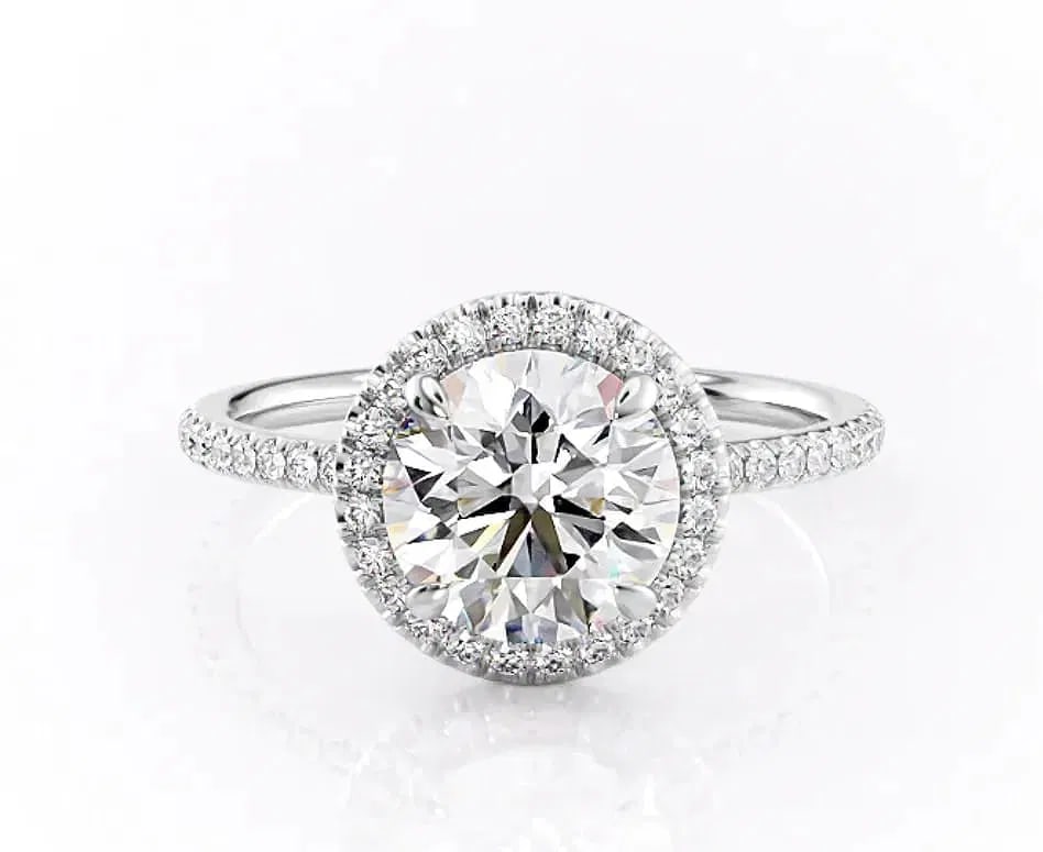 Certified 2 Ct Lab Grown Diamond Round Cut F VVS1 14Kt Solid White Gold Engagement Ring: Certified 2 Ct Lab Grown Diamond Round Cut F VVS1 14Kt Solid White Gold Engagement Ring - Side Diamonds 0.30 ct 18kt Solid White Gold - Ring Size US- 7 -