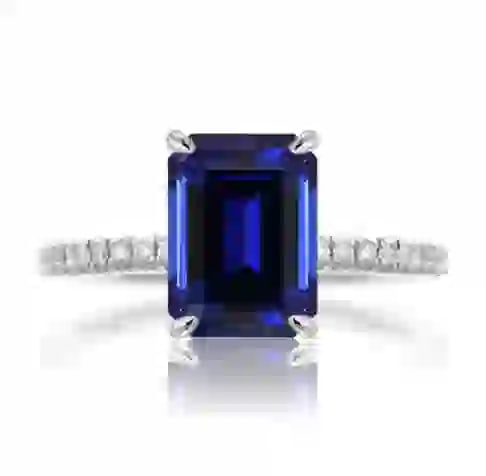 Certified 6 Carat lab grown sapphire 14kt Solid White Gold Ring: Certified 6 Carat Emerald lab grown sapphire 14kt Solid White Gold Ring - Ring Size US 6.5 Side Diamonds vs1 g color round cut 0.35ct