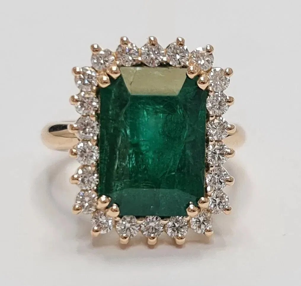 10 Ct Certified 100% Natural Emerald Diamond Ring 14KT Gold Engagement Ring (1 of 4)