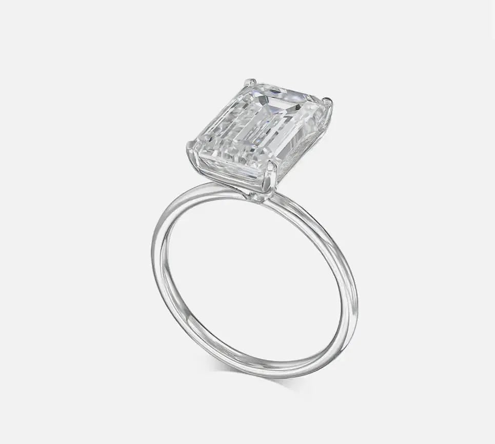 Certified 3 Carat Emerald Cut 14kt Solid White Gold Lab Grown Diamond Ring - 2