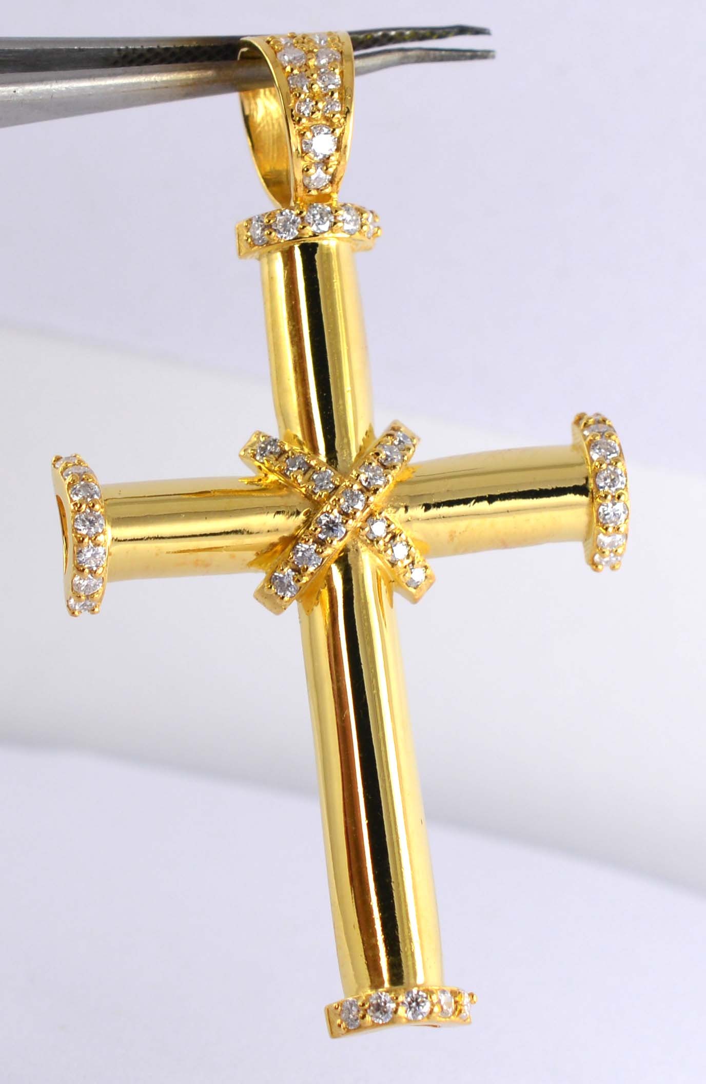 Certified Carat 0.30 Carat Natural Diamond Round VS1 H Color Round Cut 14kt Solid Yellow Cross: Certified Carat 0.30 Carat Natural Diamond Round VS1 H Color Round Cut 14kt Solid Yellow Cross Pendant -3 Inch Long